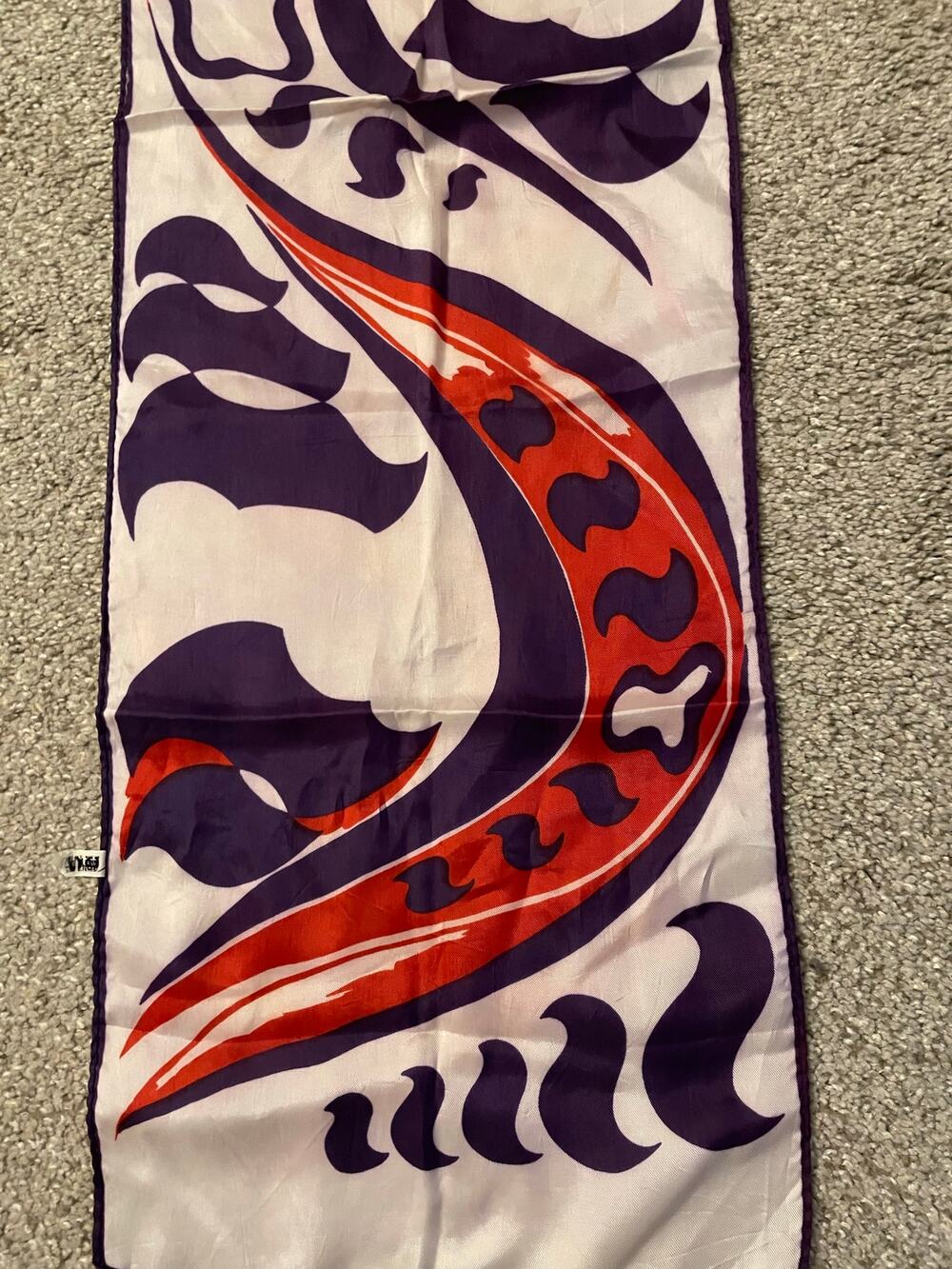 Silk Scarf Purple Cream Orange Wave Pattern Soft Dopamine Accent Unique Vibrant
